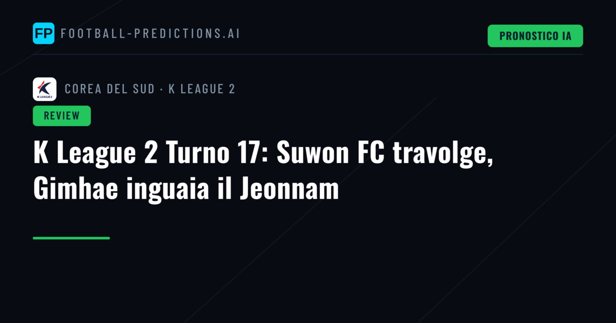 K League 2 Turno 17: Suwon FC travolge, Gimhae inguaia il Jeonnam