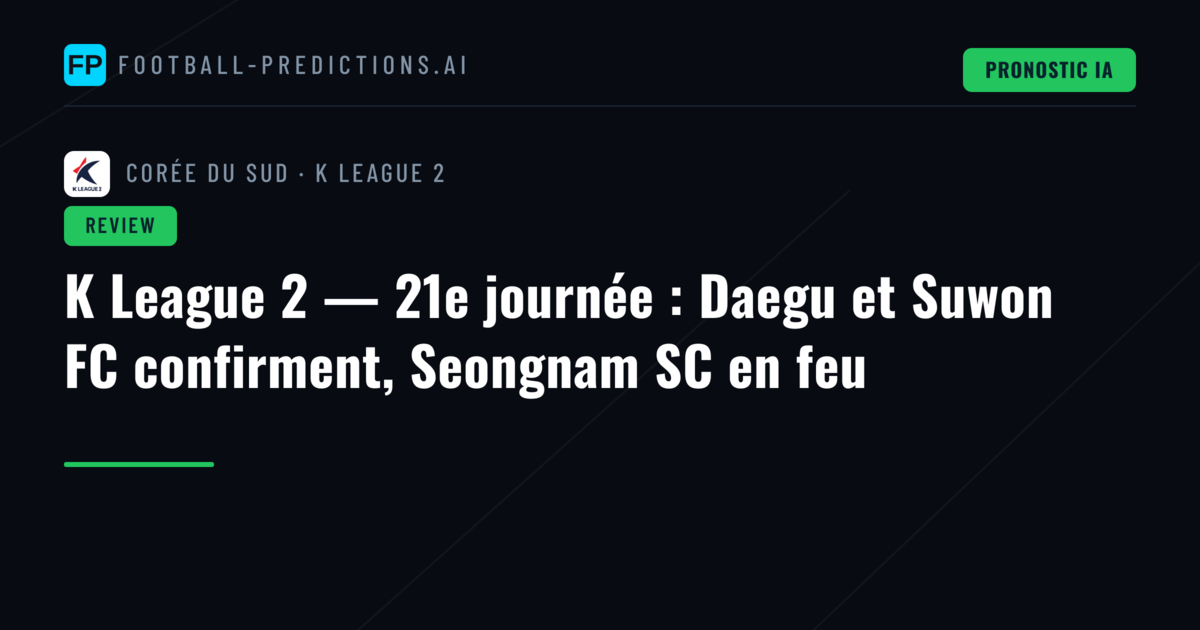 K League 2 — 21e journée : Daegu et Suwon FC confirment, Seongnam SC en feu