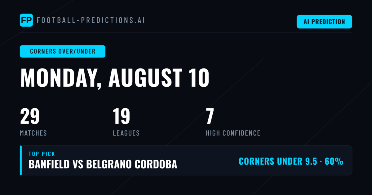 Top Corners Over/Under Picks for 10 Aug 2026