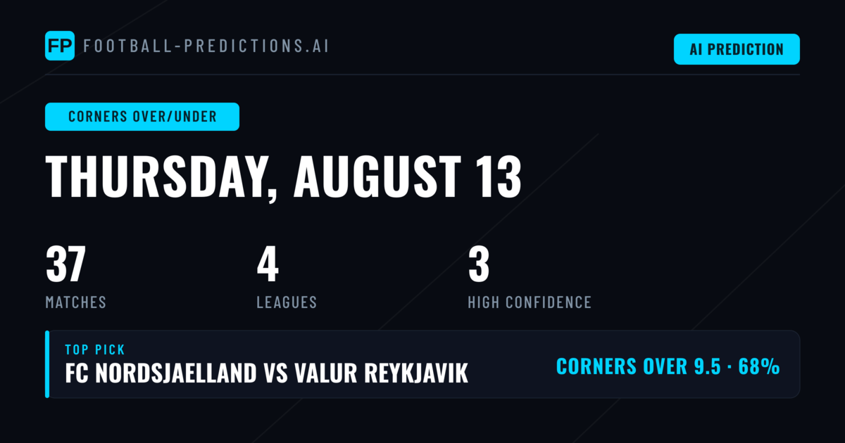 Top Corners Over/Under Picks for 13 Aug 2026