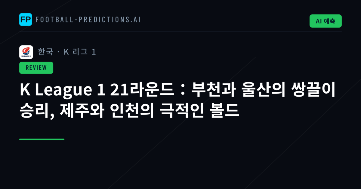 K League 1 21라운드：부천과 울산의 쌍끌이 승리, 제주와 인천의 극적인 볼드
