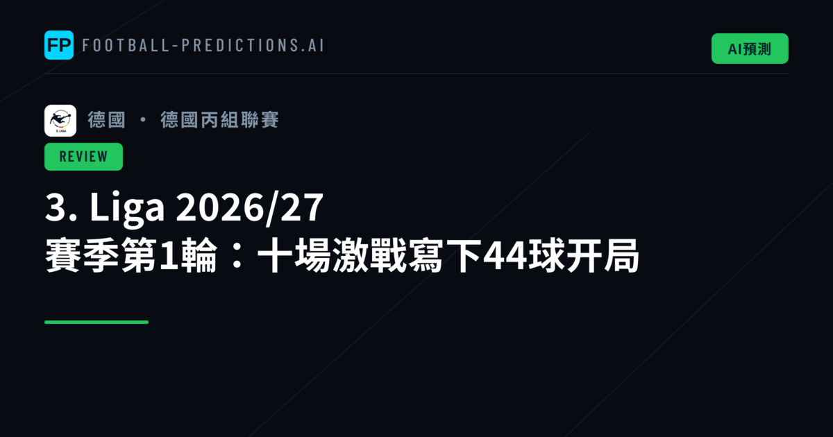 3. Liga 2026/27 賽季第1輪：十場激戰寫下44球开局