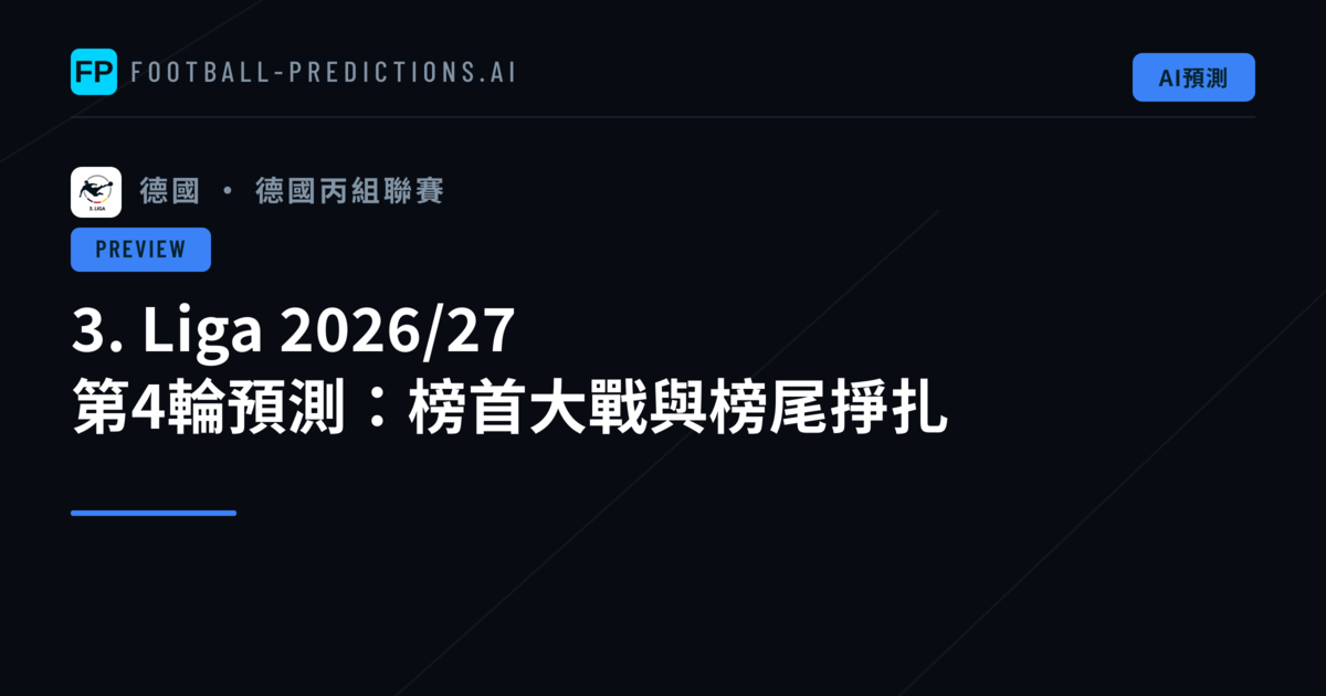 3. Liga 2026/27 第4輪預測：榜首大戰與榜尾掙扎