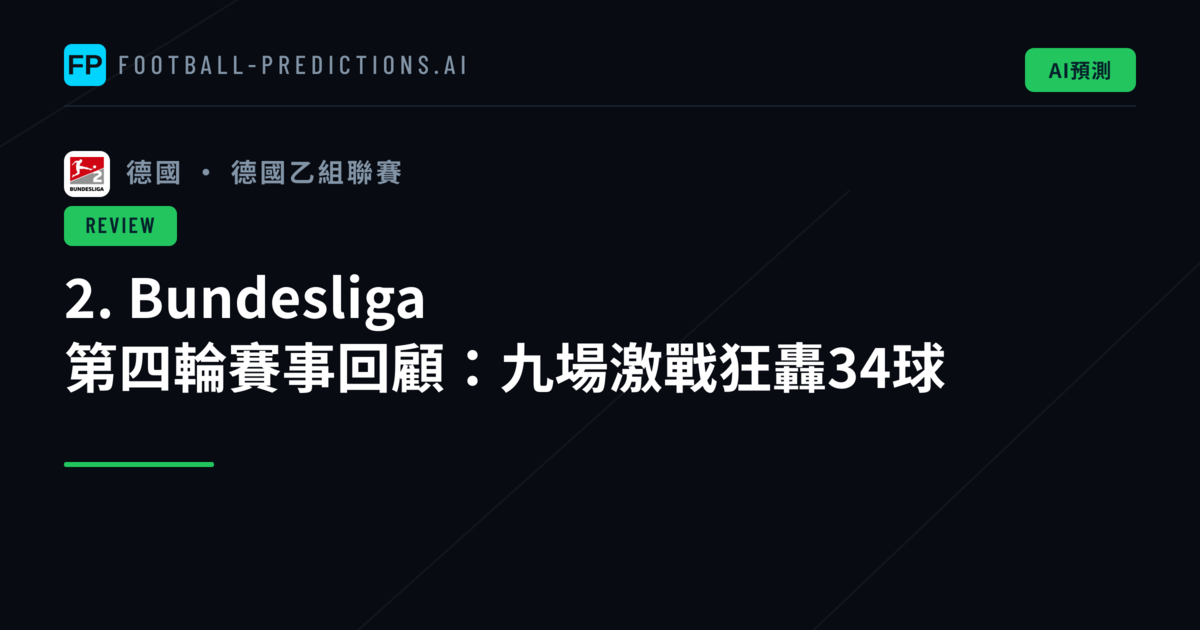 2. Bundesliga 第四輪賽事回顧：九場激戰狂轟34球