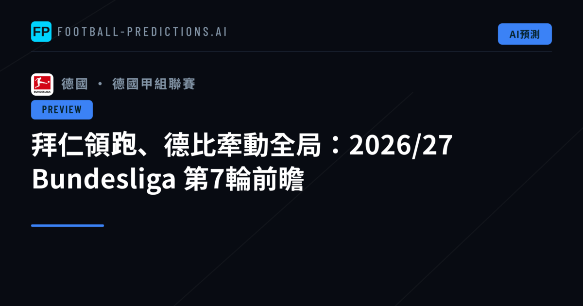 拜仁領跑、德比牽動全局：2026/27 Bundesliga 第7輪前瞻