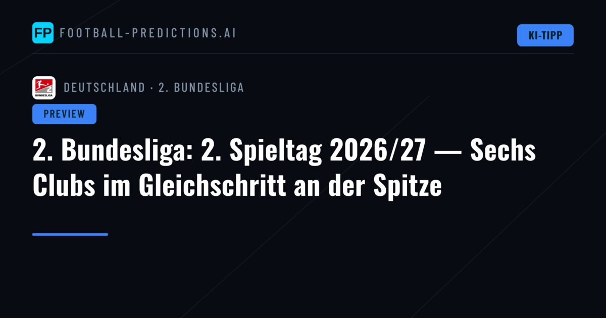 2. Bundesliga: 2. Spieltag 2026/27 — Sechs Clubs im Gleichschritt an der Spitze
