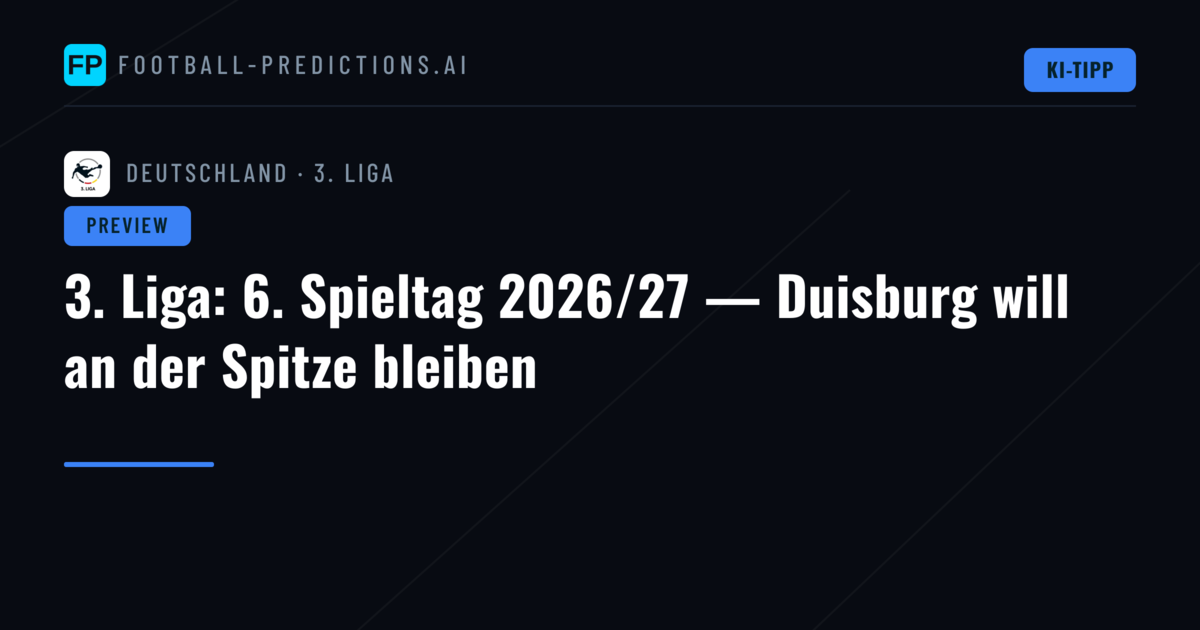 3. Liga: 6. Spieltag 2026/27 — Duisburg will an der Spitze bleiben