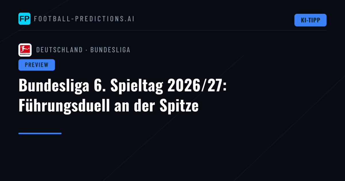 Bundesliga 6. Spieltag 2026/27: Führungsduell an der Spitze