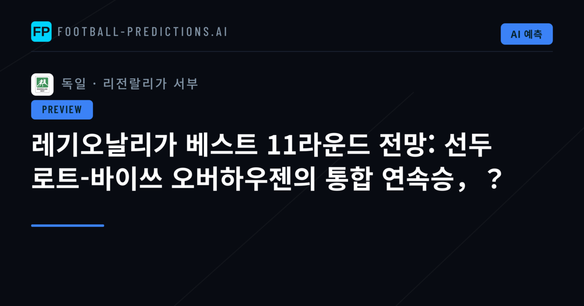 레기오날리가 베스트 11라운드 전망: 선두 로트-바이쓰 오버하우젠의 통합 연속승，？