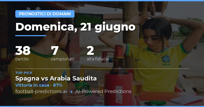 Pronostici e Consigli Calcio — Domenica, 21 giugno, 2026