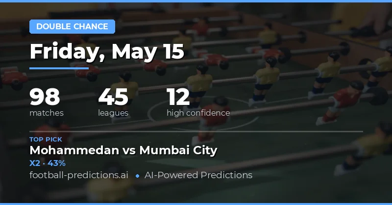 Double Chance Betting Tips for 15 May 2026