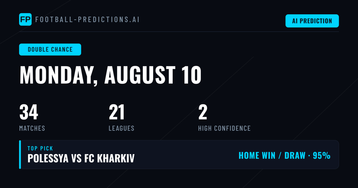Top Double Chance Picks for 10 Aug 2026