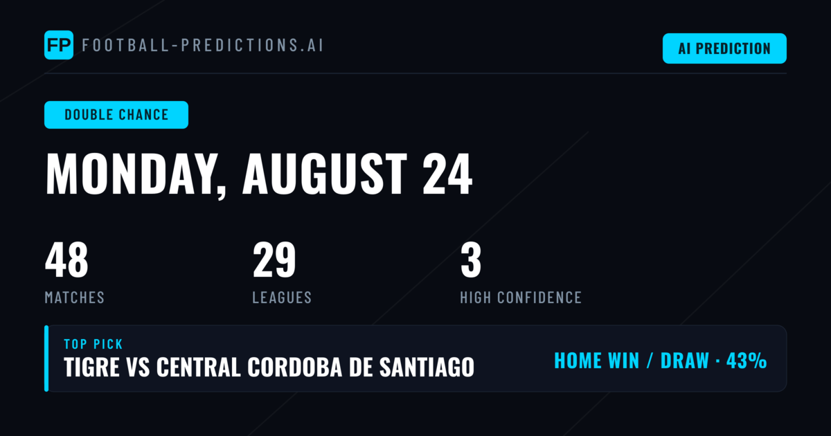 Top Double Chance Picks for 24 Aug 2026