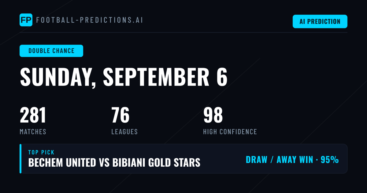 Top Double Chance Picks for 6 Sep 2026
