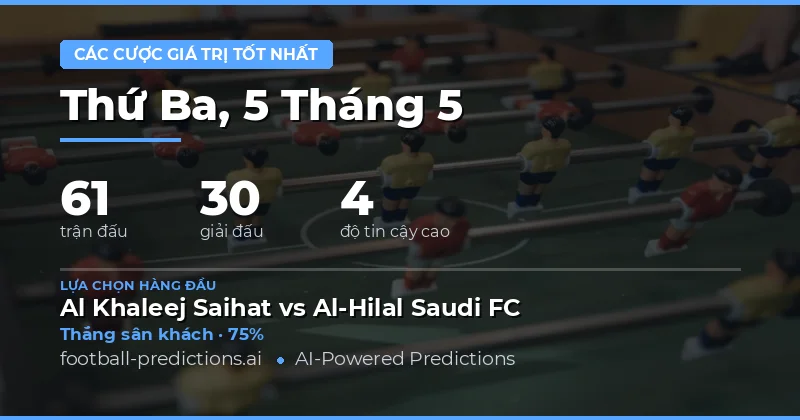 Bảng tổng hợp dự đoán bóng đá giá trị cao nhất ngày 5 tháng 5 năm 2026
