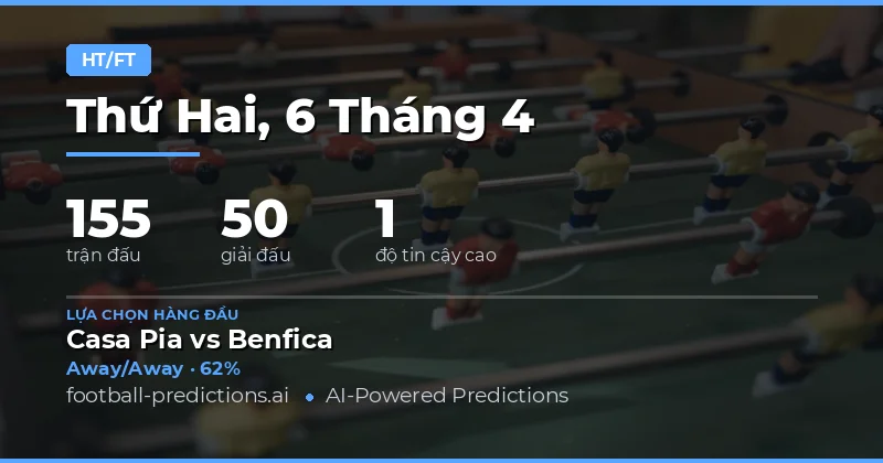 Dự đoán Kèo Hiệp 1 - Hiệp 2 ngày 6/4/2026