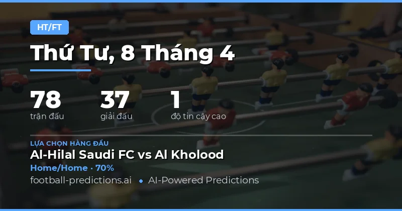 Dự đoán kết quả hiệp một và toàn trận cho các trận đấu ngày 8/4/2026