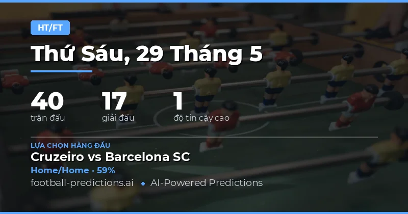 Dự Đoán Kết Quả Nửa Đầu Và Toàn Thời Gian 29 Tháng Năm 2026