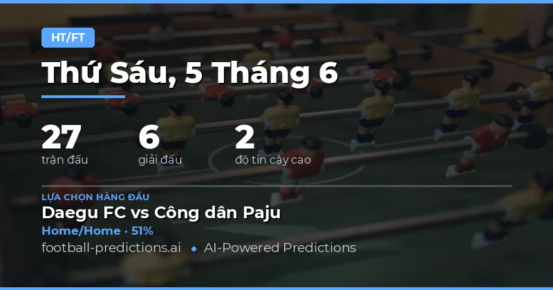Giới thiệu dự đoán HT/FT - 27 trận đấu ngày 5/6/2026