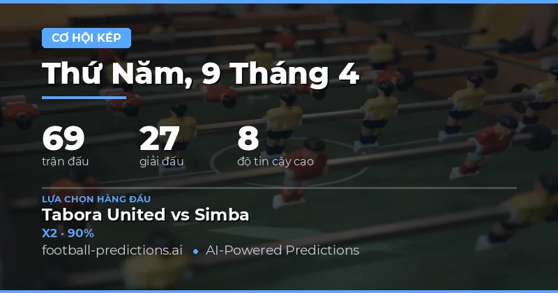 Cập nhật dự đoán Cược Hai Kết Quả cho 69 trận đấu ngày 9 tháng 4 năm 2026