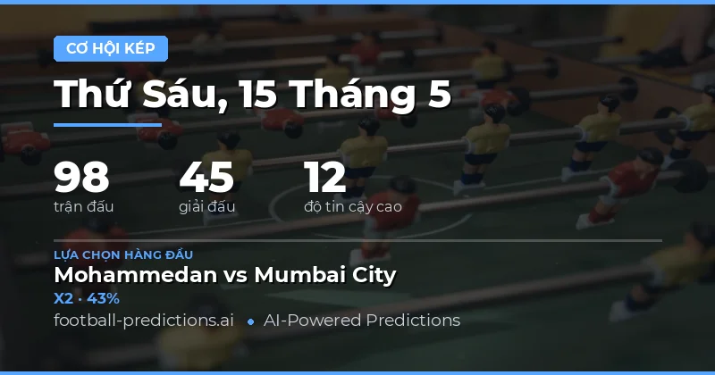 Các lựa chọn Double Chance tốt nhất cho ngày 15 tháng 5 năm 2026