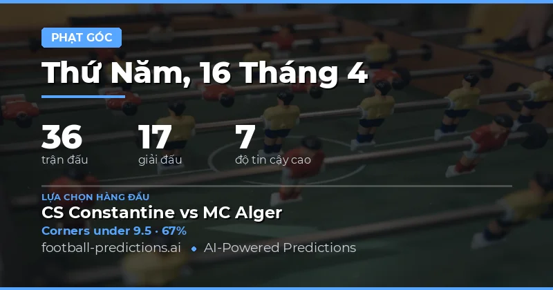 Dự đoán tỷ lệ góc trên/dưới cho 36 trận đấu ngày 16/4/2026