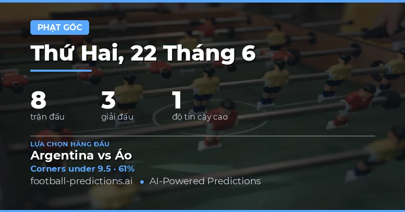 Top O/U Phạt góc Picks ngày 22/06/2026