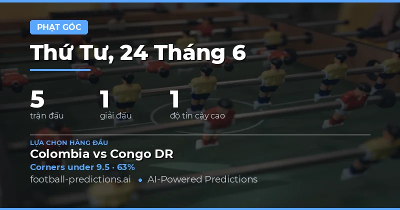 Top O/U Số Phạt Góc Cho Ngày 24/06/2026