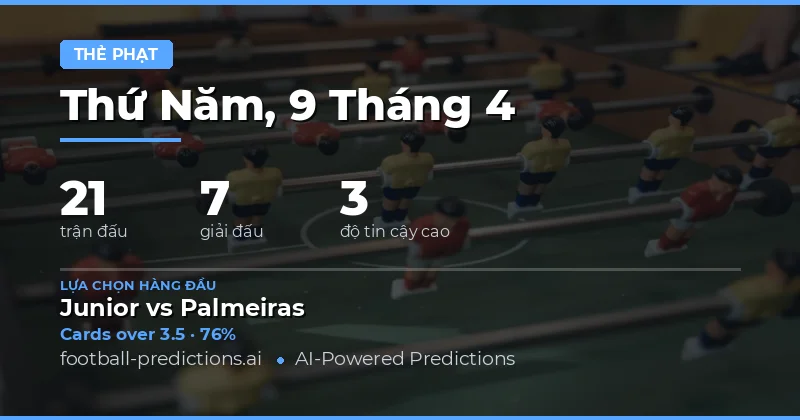 Dự đoán thẻ vàng Over/Under trong các trận đấu ngày 9 tháng 4 năm 2026