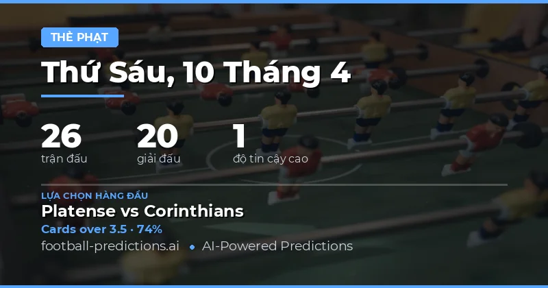 Dự đoán thẻ vàng Over/Under cho các trận đấu ngày 10 tháng 4 năm 2026