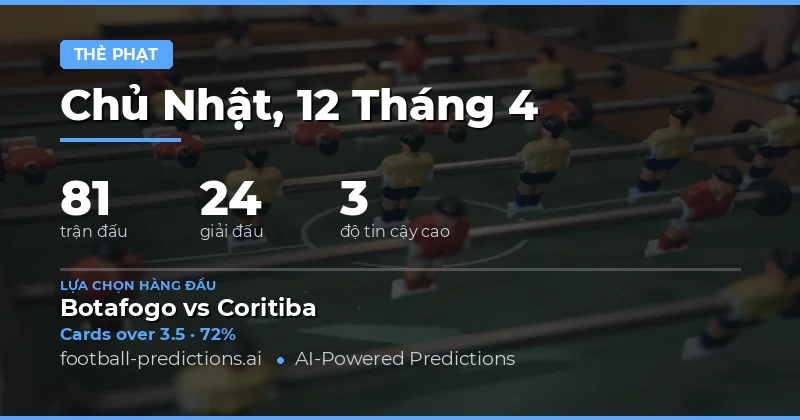 Dự đoán tỷ lệ thẻ vàng Over/Under cho 81 trận đấu ngày 12/4/2026