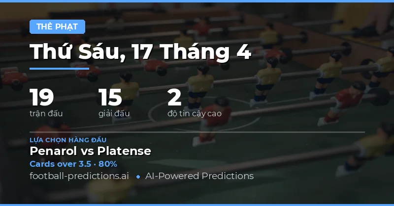 Dự đoán tỷ lệ thẻ vàng Over/Under cho các trận đấu ngày 17/4/2026