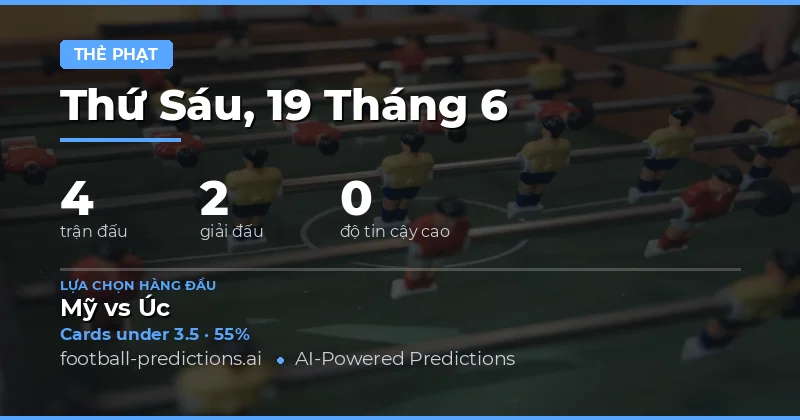 Giới thiệu kèo Thẻ vàng O/U cho ngày thi đấu 19/06/2026