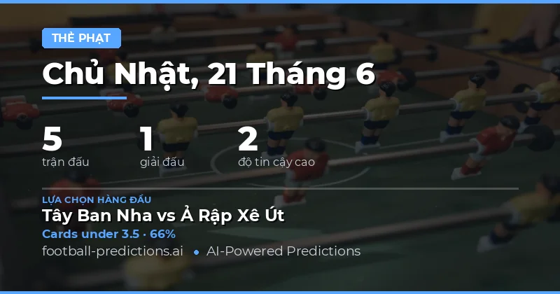 Các lựa chọn O/U Thẻ vàng hàng đầu cho ngày 21/06/2026