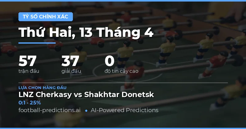 Dự đoán tỷ số chính xác cho các trận đấu ngày 13 tháng 4 năm 2026