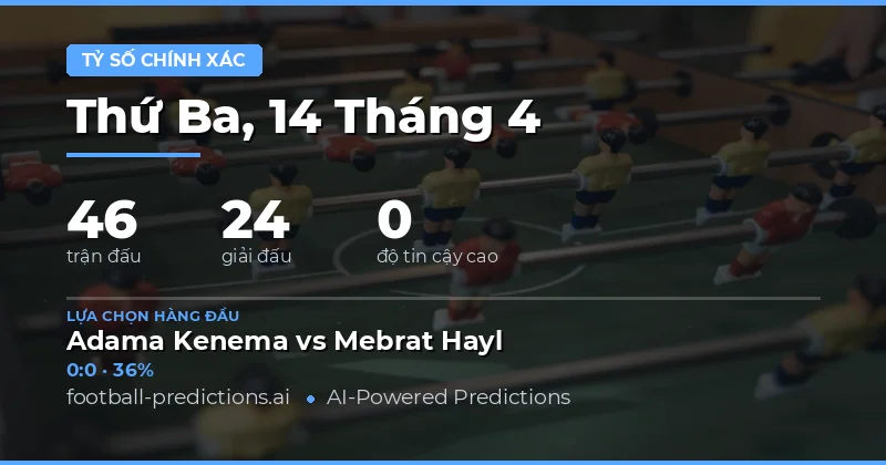 Dự đoán tỷ số chính xác cho 46 trận đấu ngày 14 tháng 4 năm 2026