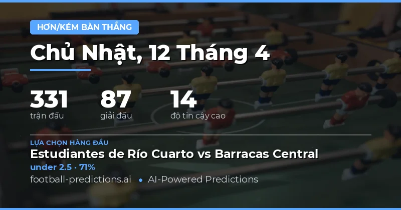 Dự đoán tổng bàn thắng ngày 12/4/2026