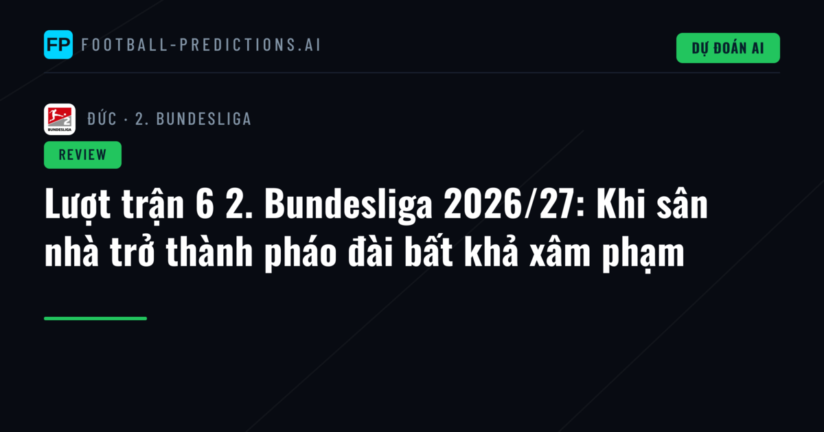 Lượt trận 6 2. Bundesliga 2026/27: Khi sân nhà trở thành pháo đài bất khả xâm phạm