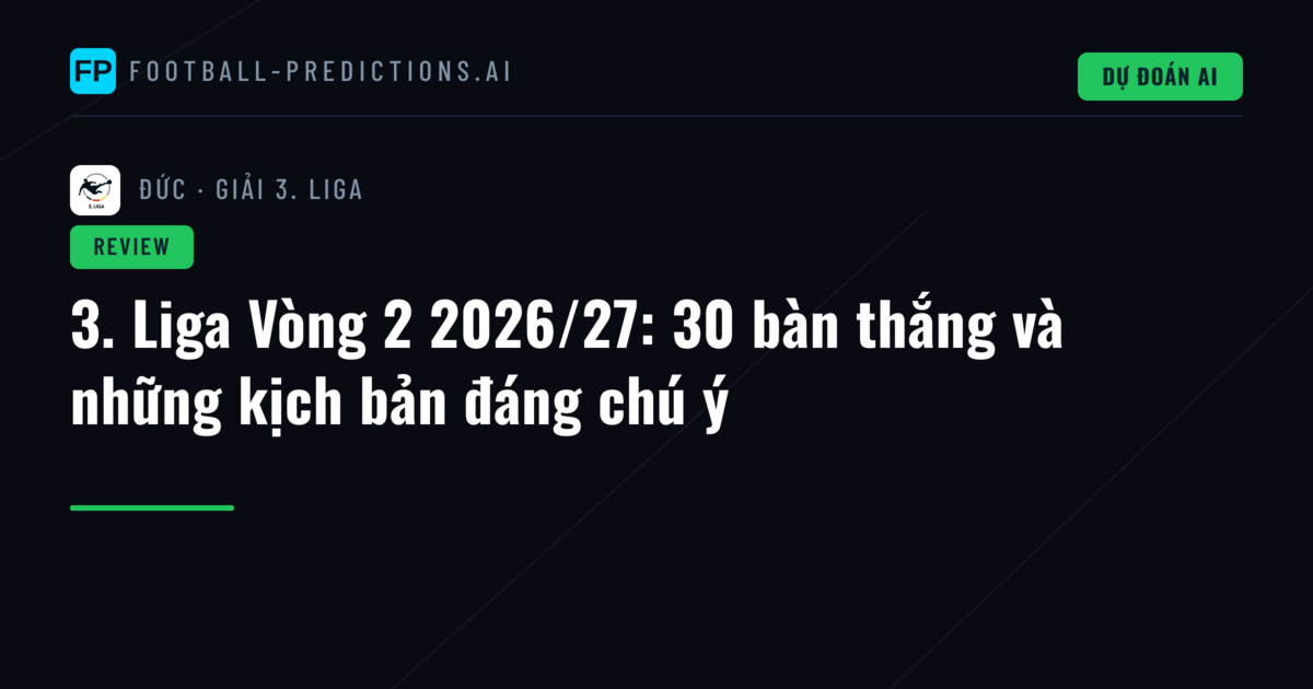 3. Liga Vòng 2 2026/27: 30 bàn thắng và những kịch bản đáng chú ý