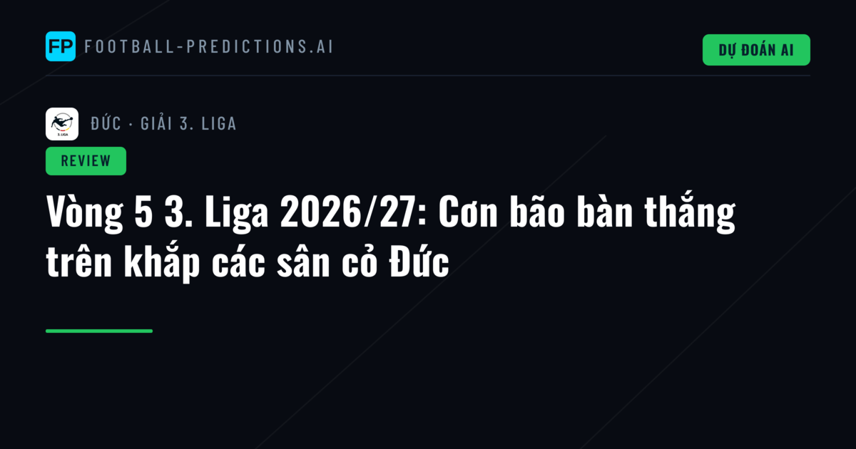 Vòng 5 3. Liga 2026/27: Cơn bão bàn thắng trên khắp các sân cỏ Đức