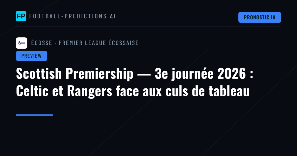 Scottish Premiership — 3e journée 2026 : Celtic et Rangers face aux culs de tableau
