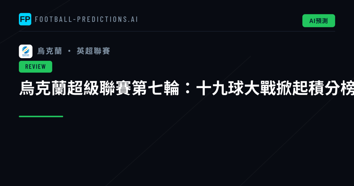 烏克蘭超級聯賽第七輪：十九球大戰掀起積分榜動盪