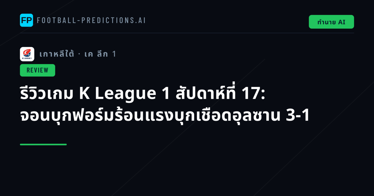 รีวิวเกม K League 1 สัปดาห์ที่ 17: จอนบุกฟอร์มร้อนแรงบุกเชือดอุลซาน 3-1