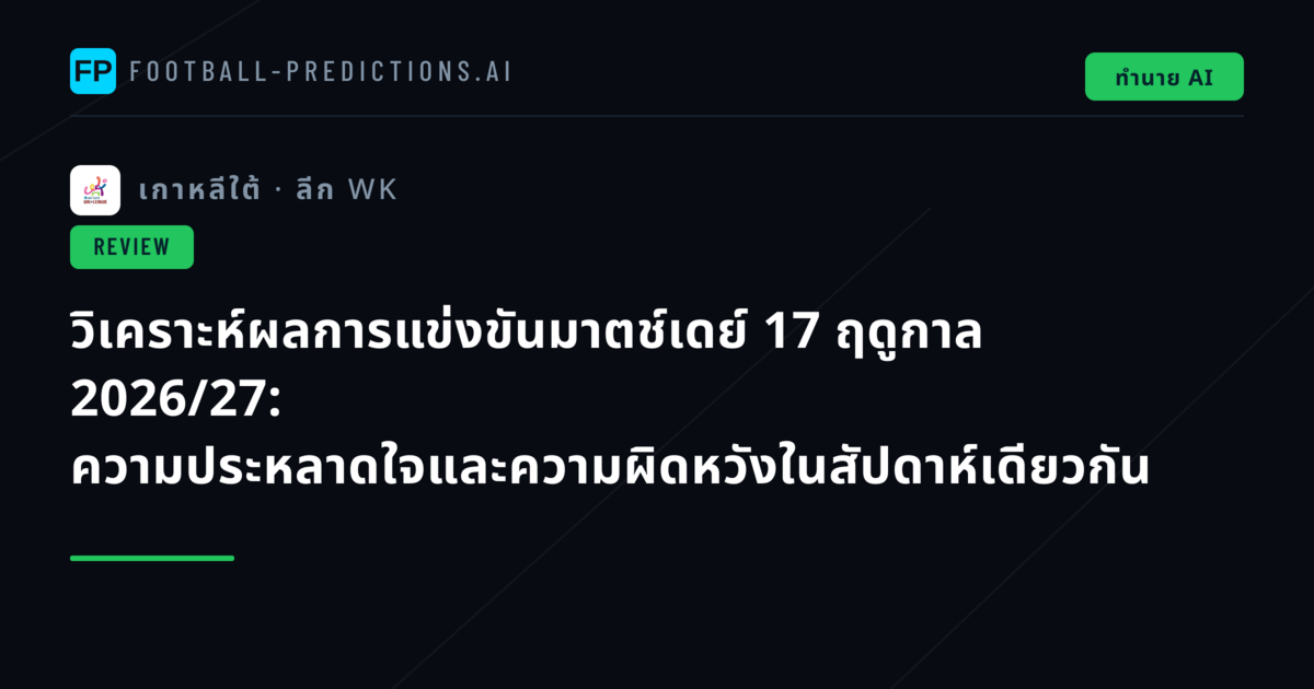 วิเคราะห์ผลการแข่งขันมาตช์เดย์ 17 ฤดูกาล 2026/27: ความประหลาดใจและความผิดหวังในสัปดาห์เดียวกัน