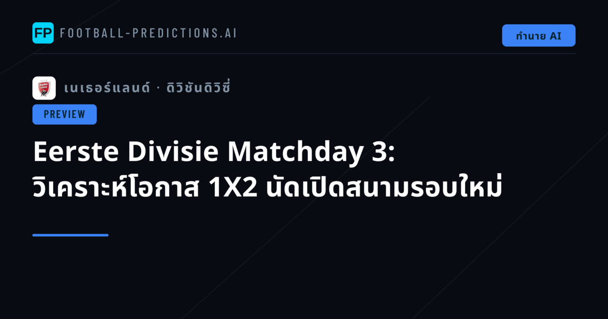Eerste Divisie Matchday 3: วิเคราะห์โอกาส 1X2 นัดเปิดสนามรอบใหม่