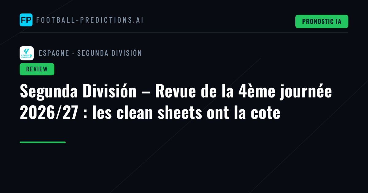 Segunda División – Revue de la 4ème journée 2026/27 : les clean sheets ont la cote