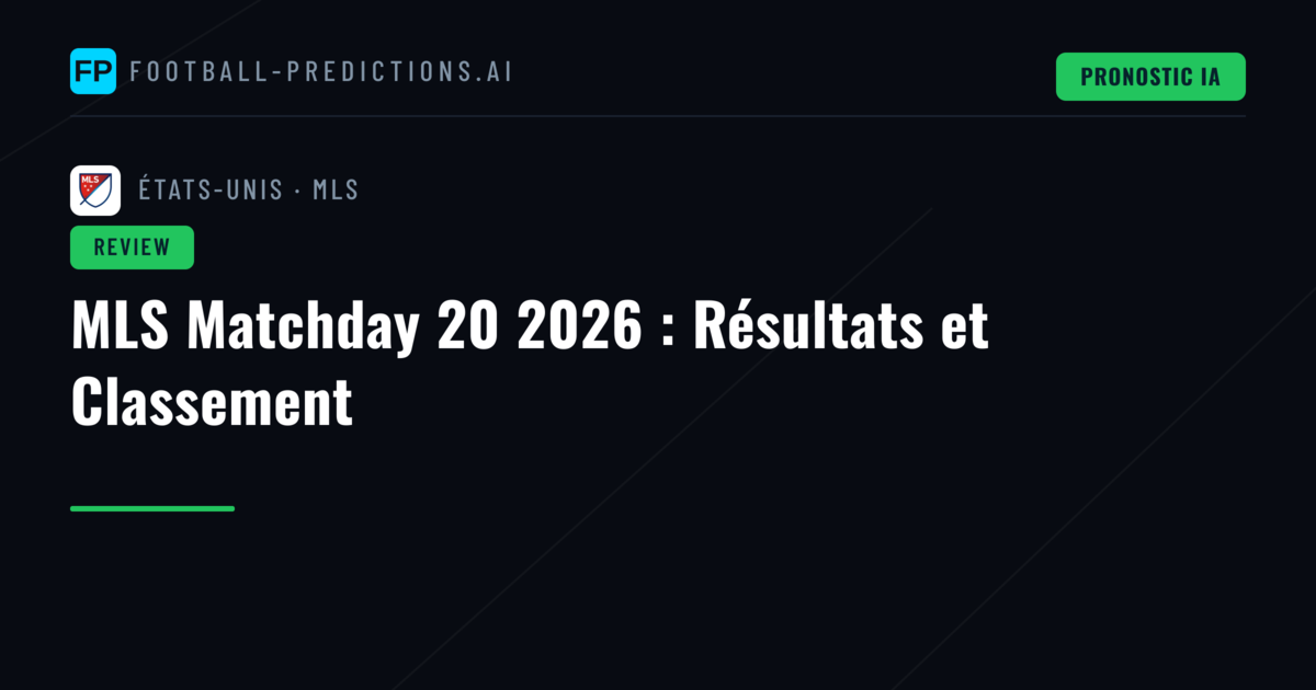 MLS Matchday 20 2026 : Résultats et Classement