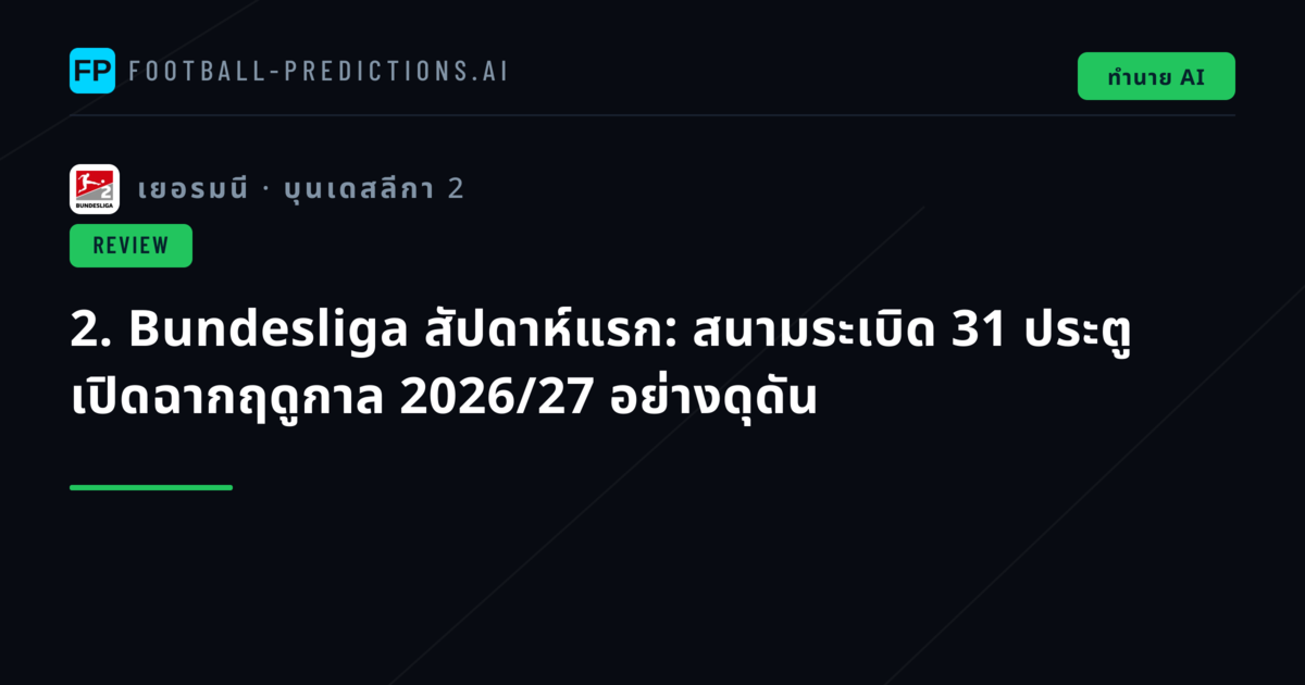 2. Bundesliga สัปดาห์แรก: สนามระเบิด 31 ประตู เปิดฉากฤดูกาล 2026/27 อย่างดุดัน