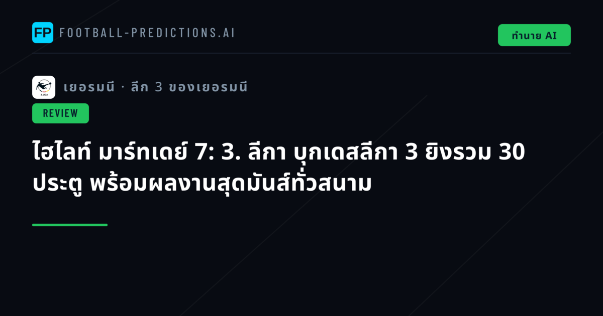 ไฮไลท์ มาร์ทเดย์ 7: 3. ลีกา บุกเดสลีกา 3 ยิงรวม 30 ประตู พร้อมผลงานสุดมันส์ทั่วสนาม