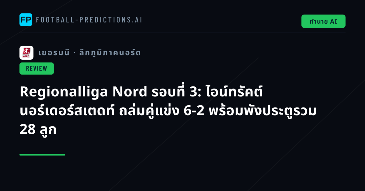 Regionalliga Nord รอบที่ 3: ไอน์ทรัคต์ นอร์เดอร์สเตดท์ ถล่มคู่แข่ง 6-2 พร้อมพังประตูรวม 28 ลูก